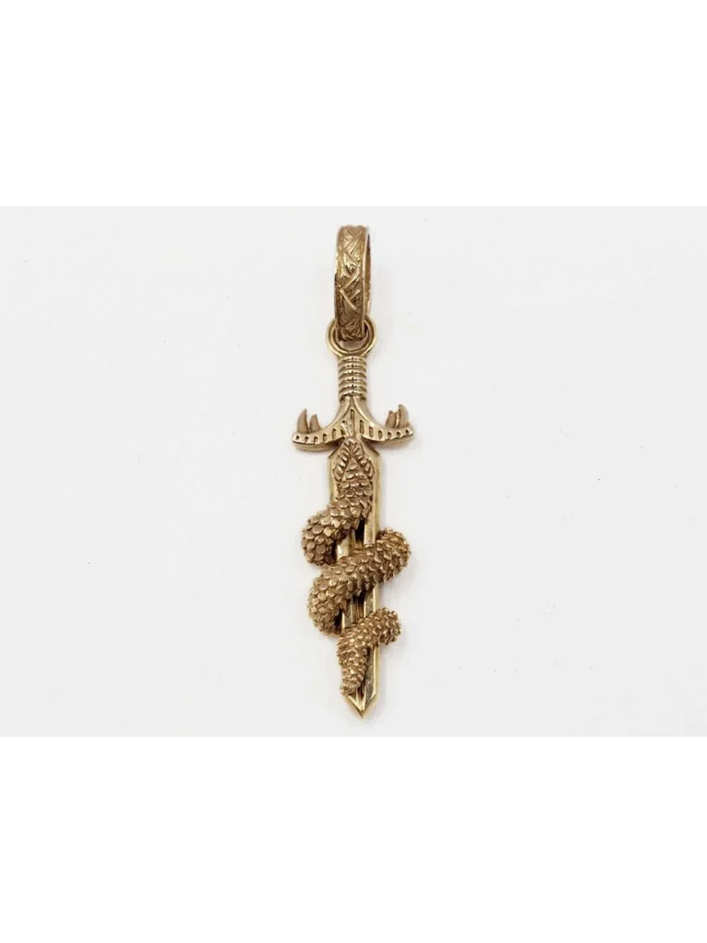 Decorative Dagger & Serpent Snake Pendant 14k Gold